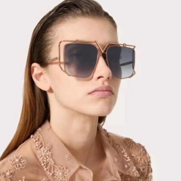 NEW VALENTINO SUNGLASSES WOMEN GOLD SQUARE EYEWEAR VALENTINO